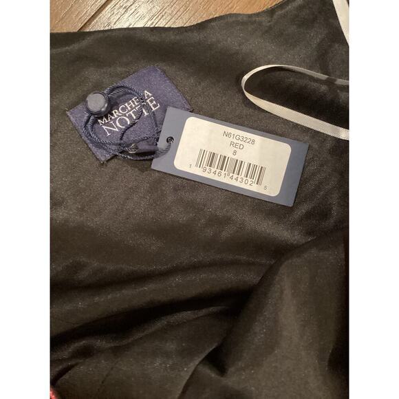 Marchesa Notte One-Shoulder slit Gown Metallic Red Cut Out Maxi Midi Dress 8 NWT - Picture 17 of 17